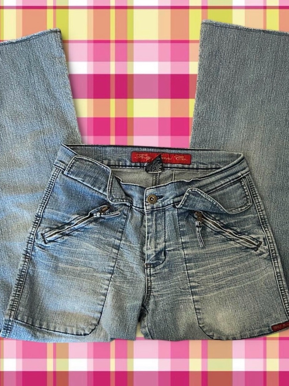 Light Blue Women's Denim Jeans with Front Zip Pockets